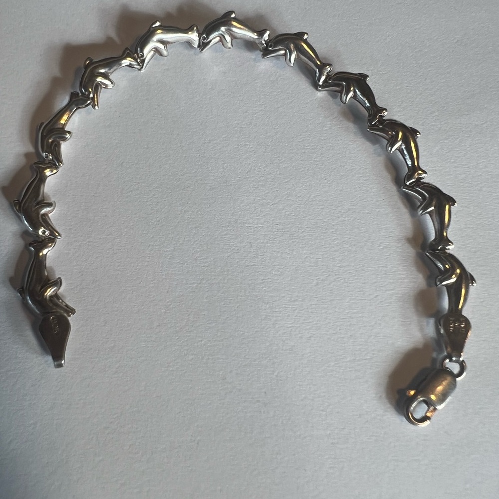 3 Sterling Silver Bracelets - Shells, Dolphins, J… - image 3